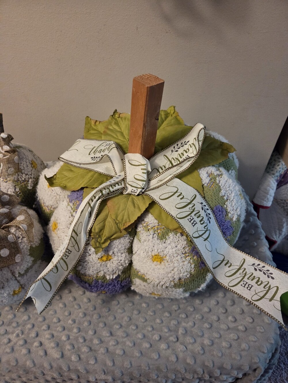 1 large **only*** handmade pumpkin from a textured flower purple, white & green